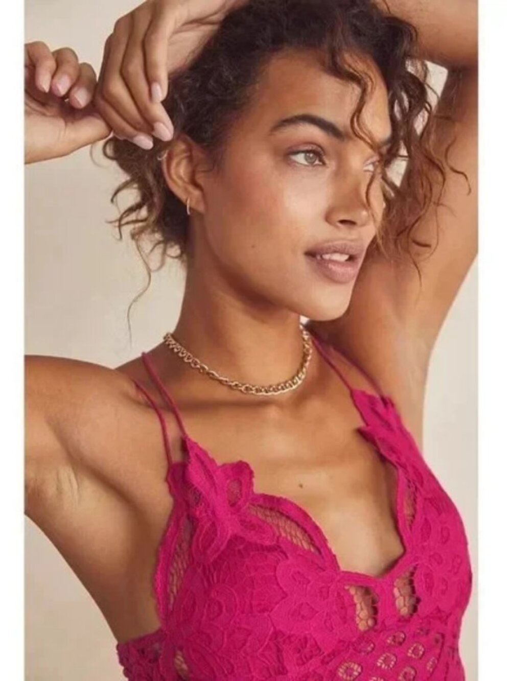Free People Fp One Adella Bralette Lace Rose Hypnotic Pink Strap Top M